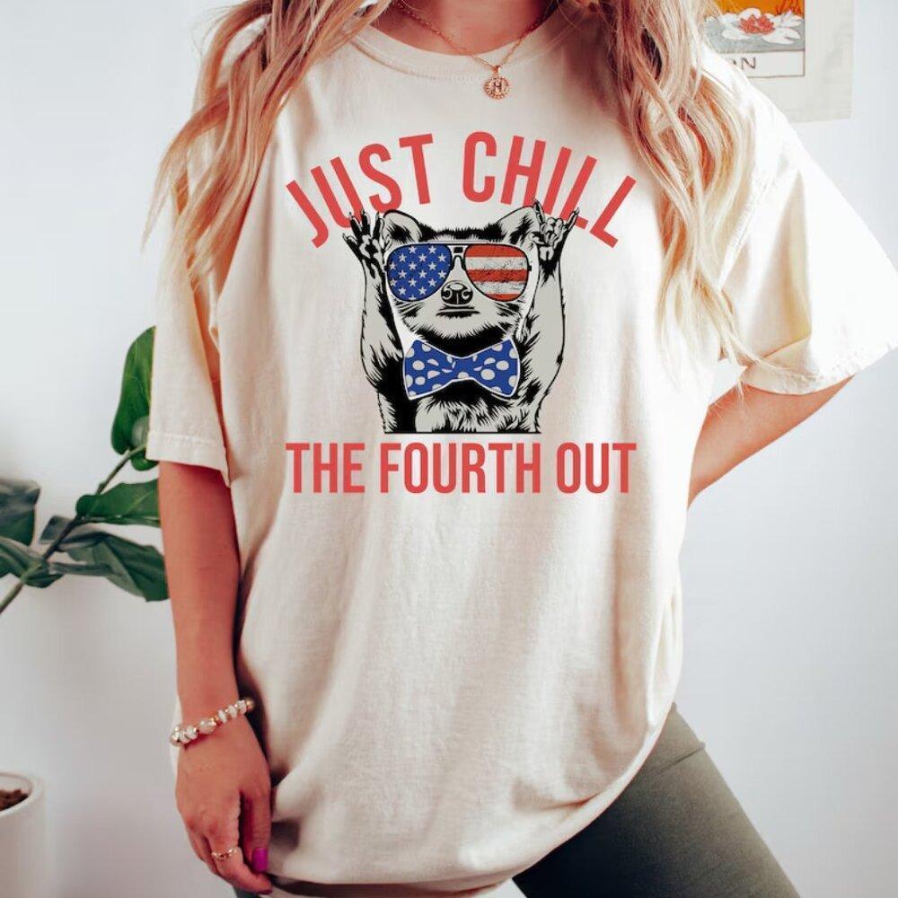 Funny 4Th Of July Shirt, American Flag Shirt, Stars Stripes Chill Fourth Out Tee